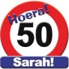 Sarahschild Kartonnen Plastic Bord Sarah 50 jaar Vesiering Huldeschild